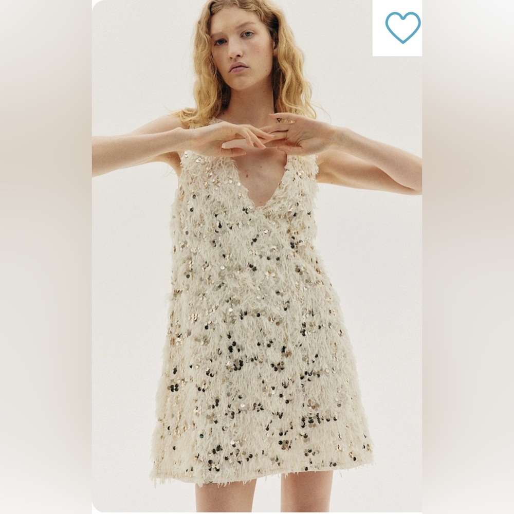 H&M Cream and Black Textured Dress